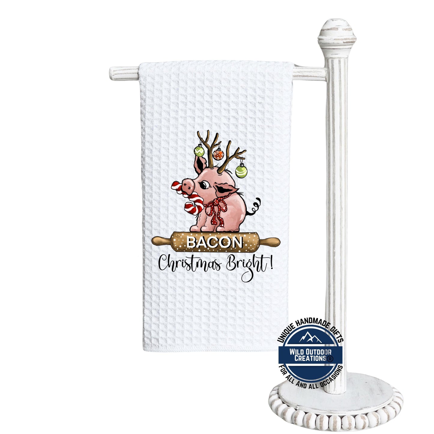 Reindeer Pig Christmas Kitchen Towel Bacon Funny Farmhouse Waffle Weave Holiday Decor Gift