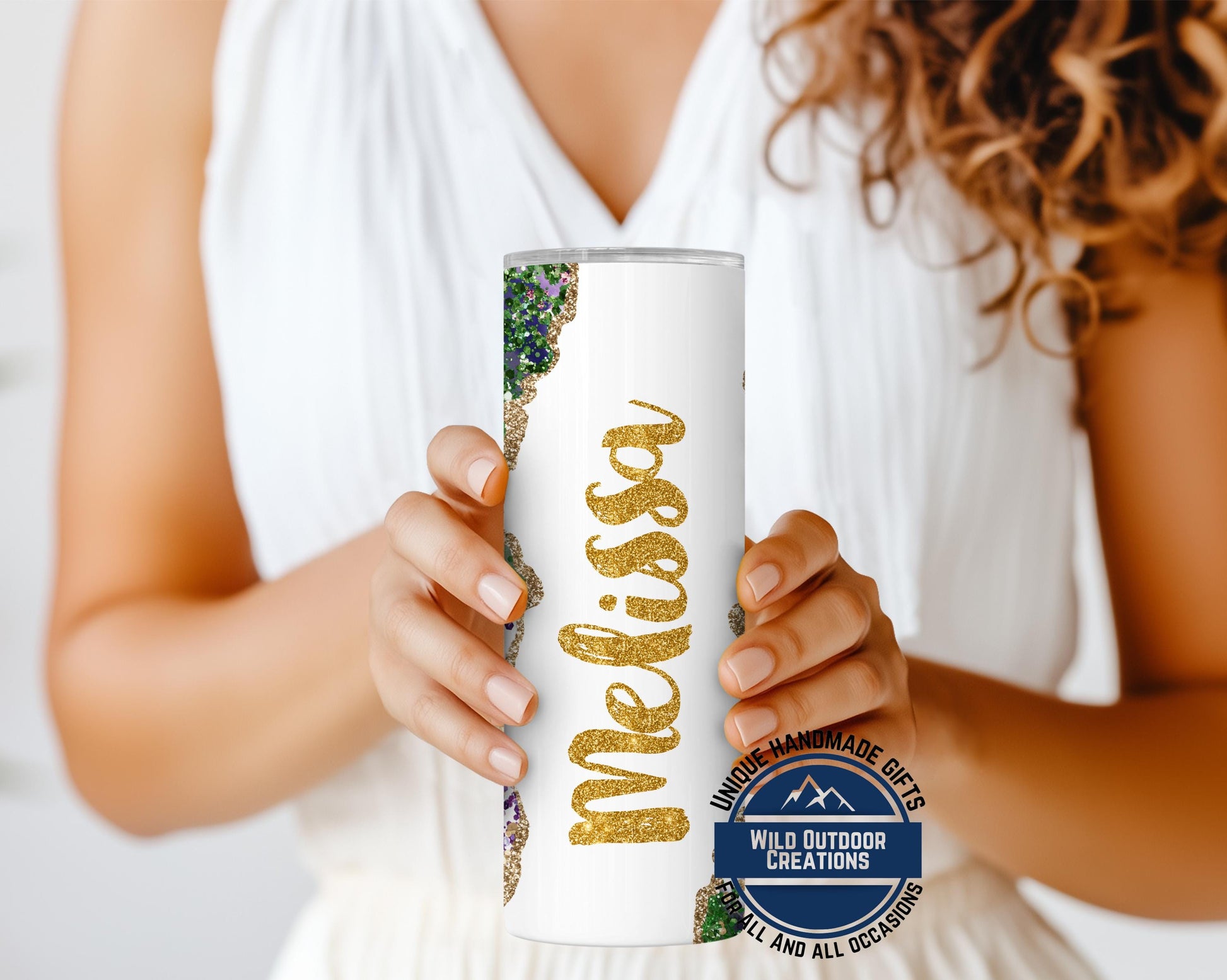 Mardi Gras Tumbler - Custom Skinny Stainless Steel Faux Glitter Cup | 20oz & 30oz Insulated - additional angle