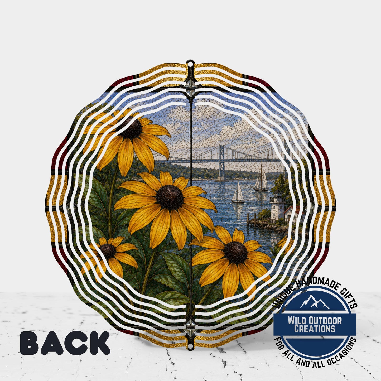 Black Eyed Susan Wind Spinner Maryland State Flower Stained Glass Garden Aluminum Decor