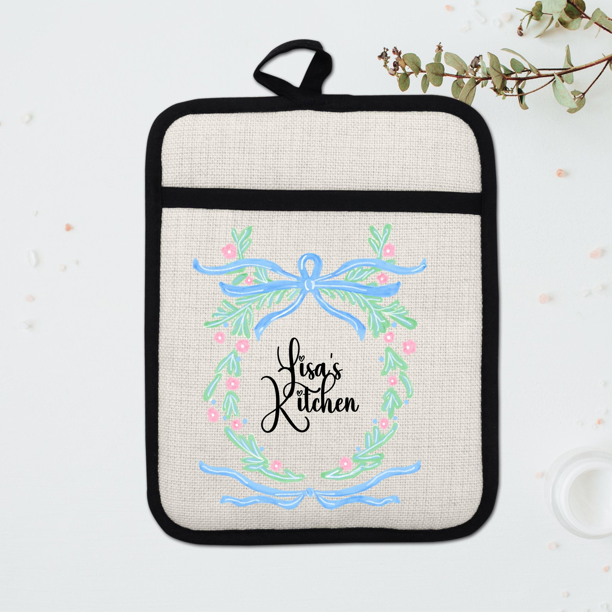 Personalized Pot Holder – Custom Name Floral Kitchen Gift With Linen Pocket - additional product photo 14