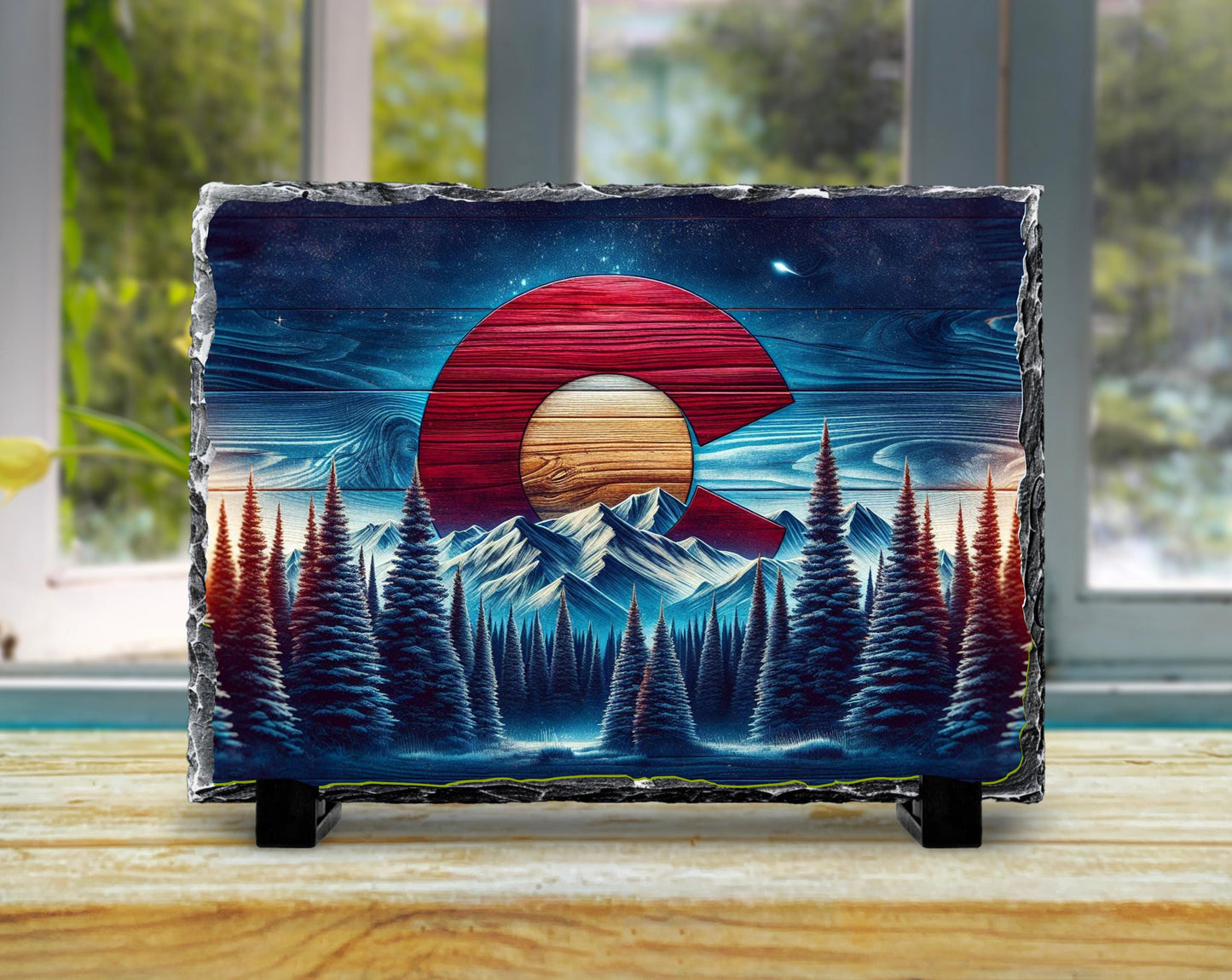 Rustic Slate Plaque | Colorado Mountain Decor - Handcrafted Natural Stone Tabletop Display