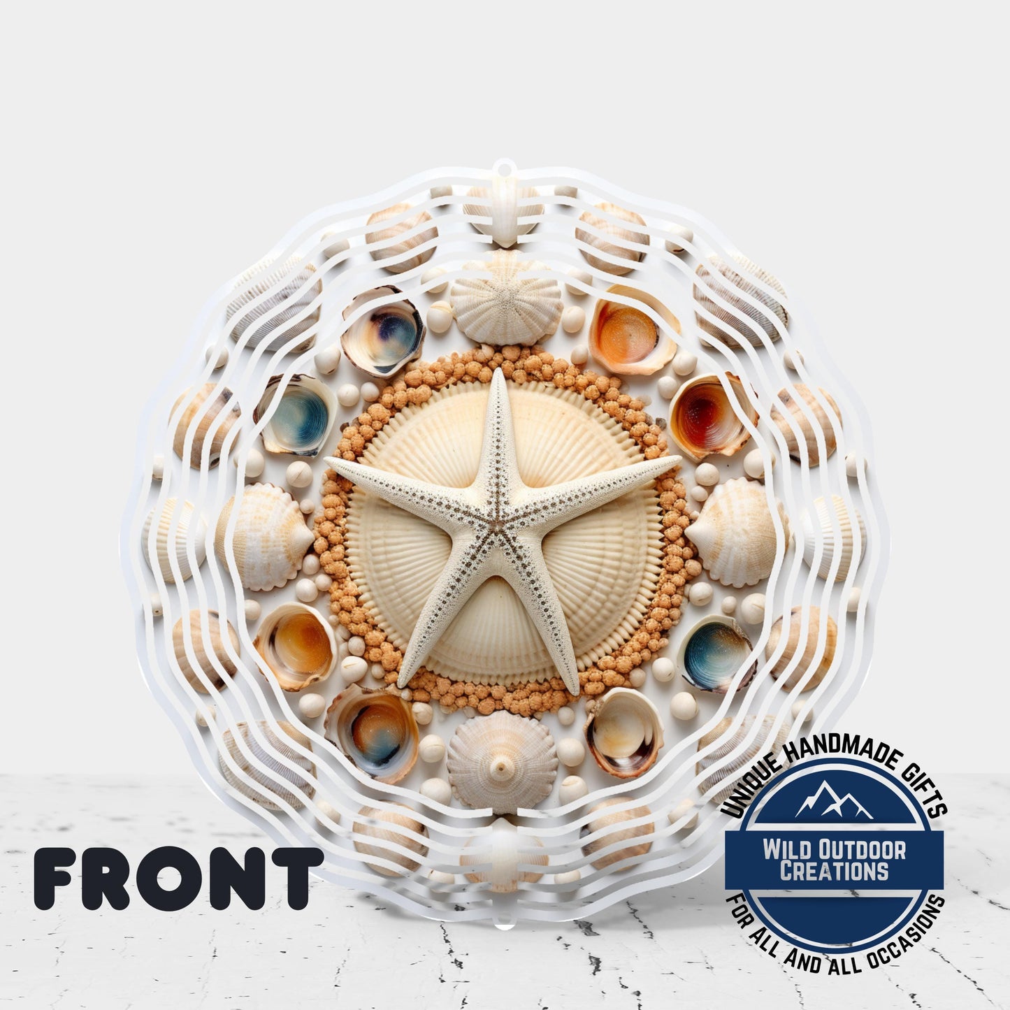 Coastal Seashell Wind Spinner - Aluminum Beach Nautical Yard Art, 10 Inch