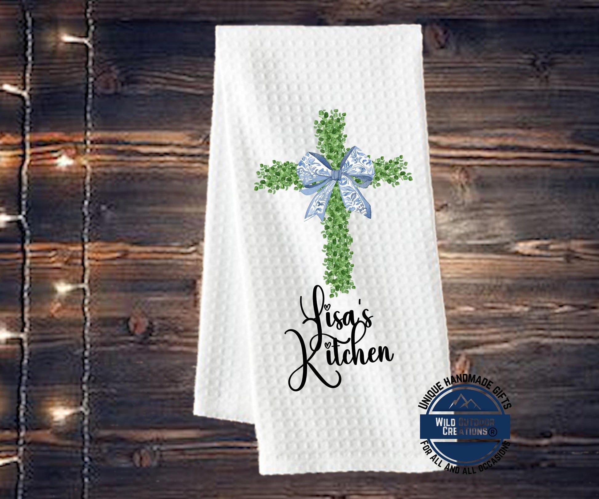 Personalized Kitchen Towel - Custom Name Cross Waffle Weave Easter Gift - additional product photo 12