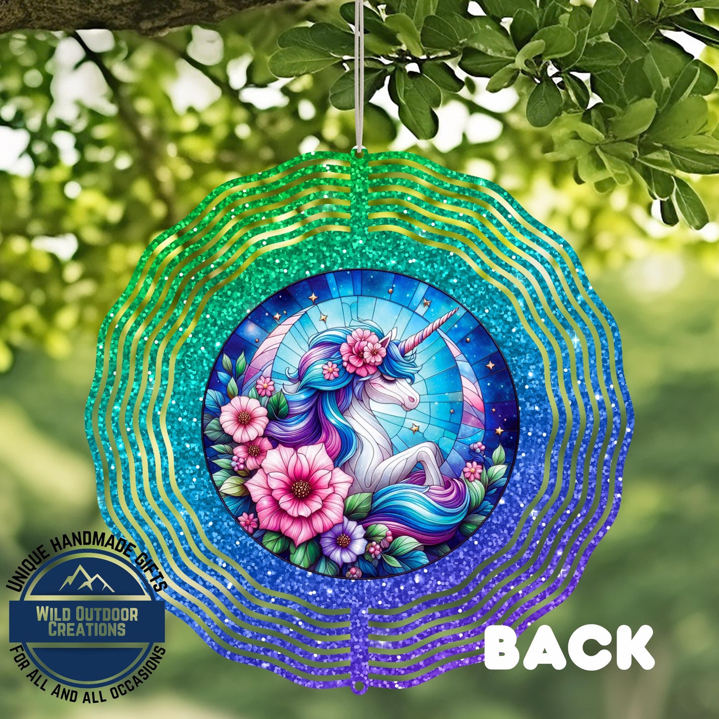 Unicorn Wind Spinner - Double Sided Glitter Ombre 10 Inch Outdoor Decor