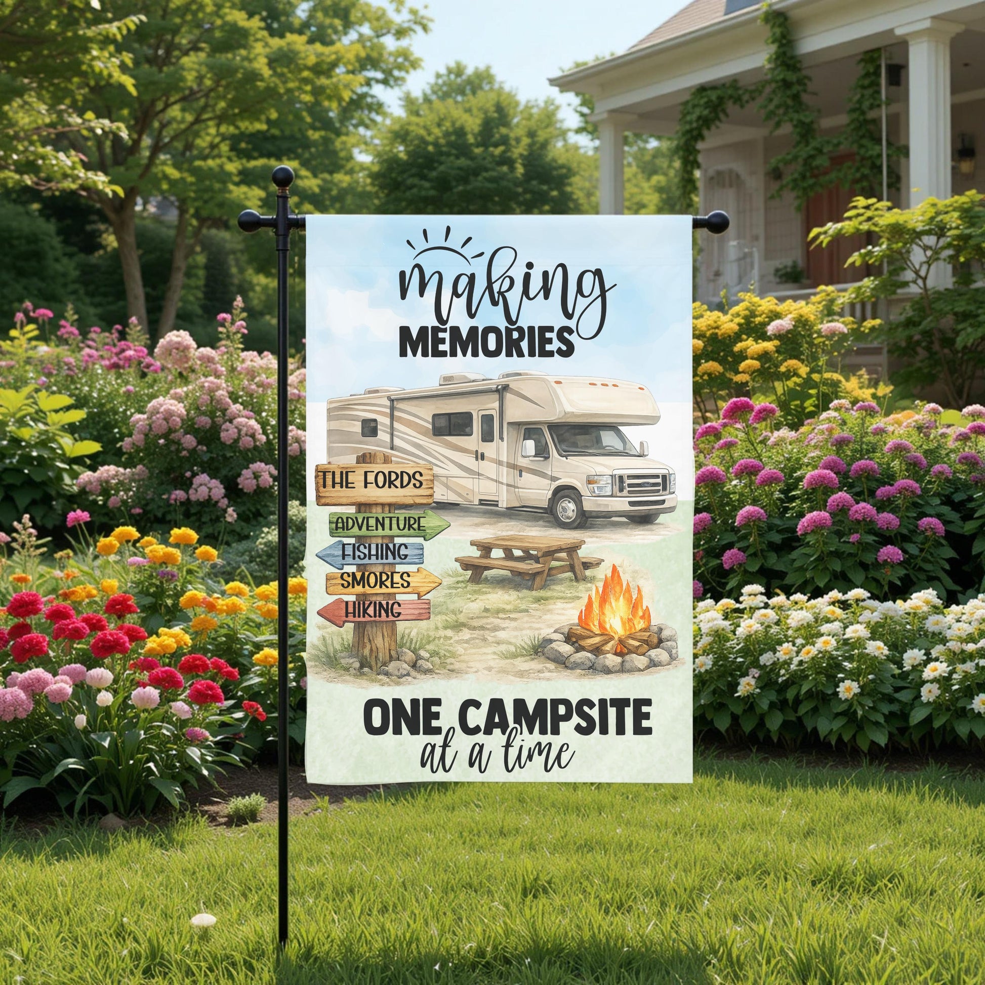 Class C Motorhome Flag - Personalized Camper Garden Flag | Custom Family Name Outdoor Decor - full product view