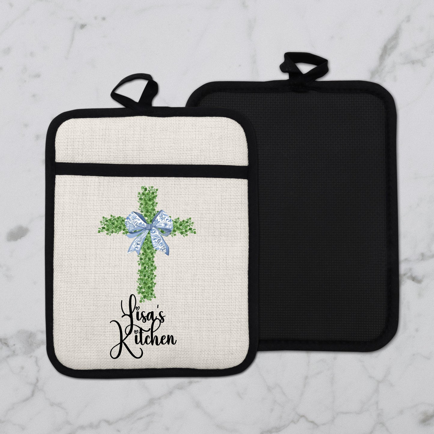 Personalized Christian Pot Holder - Custom Name Floral Cross Kitchen Gift - additional product photo 11