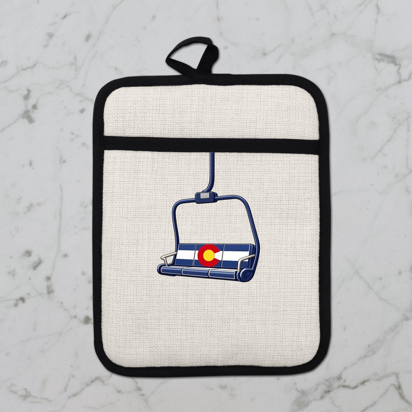 Colorado Flag Pot Holder – Ski Lift Pot Holder with Heat Resistant Mitt & Non Slip Trivet