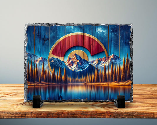 Colorado C Slate Plaque - Rustic Faux Wood Design with Mountains Lake  Milky Way Sky - Perfect Gift for Colorado Lovers