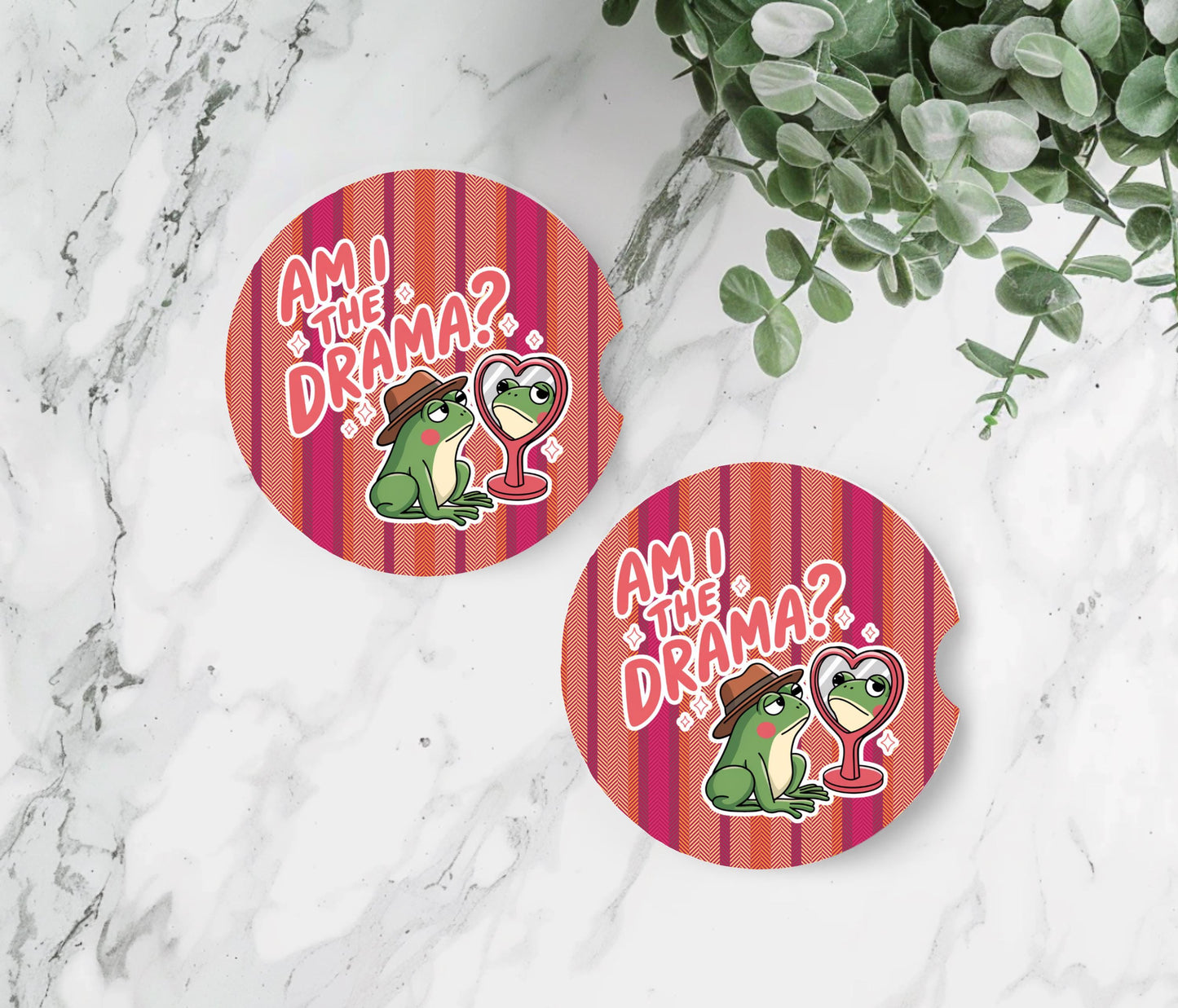 Frog Mirror Sandstone Car Coaster - Fun and Functional Auto Accessory