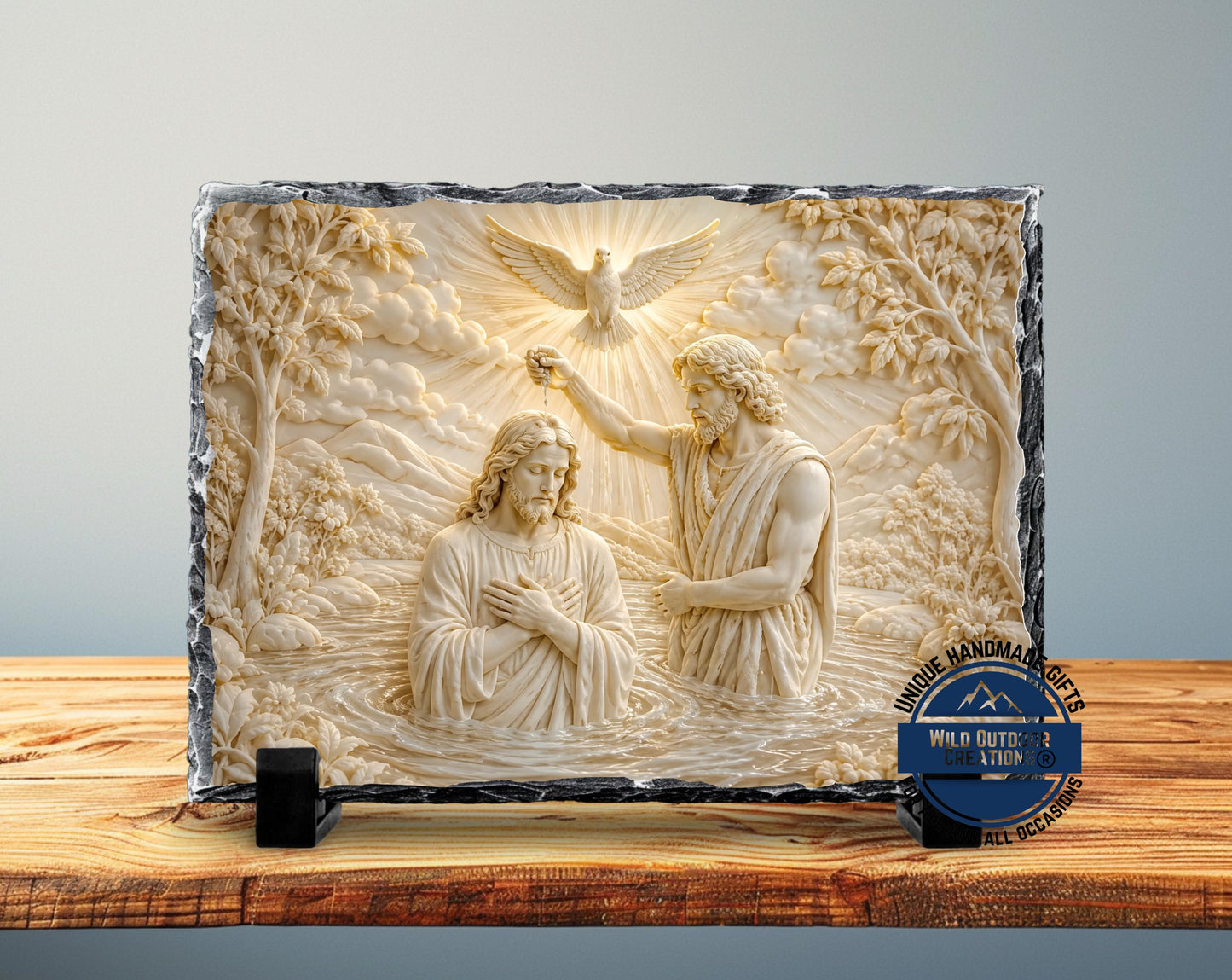 Jesus River Jordan Baptism Slate Plaque, Holy Spirit Dove Religious Decor, Christian Gift