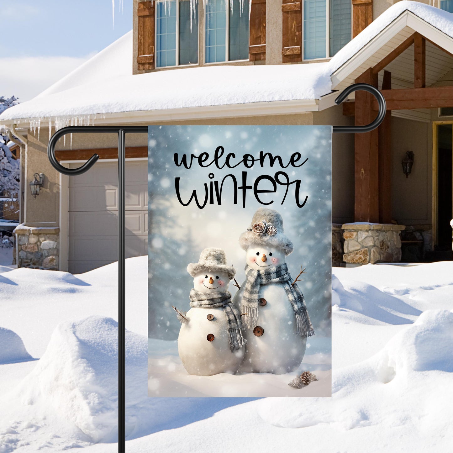 Winter Welcome Snowman Garden Flag - Double-Sided 12x18 Inches for Festive Outdoor Decor