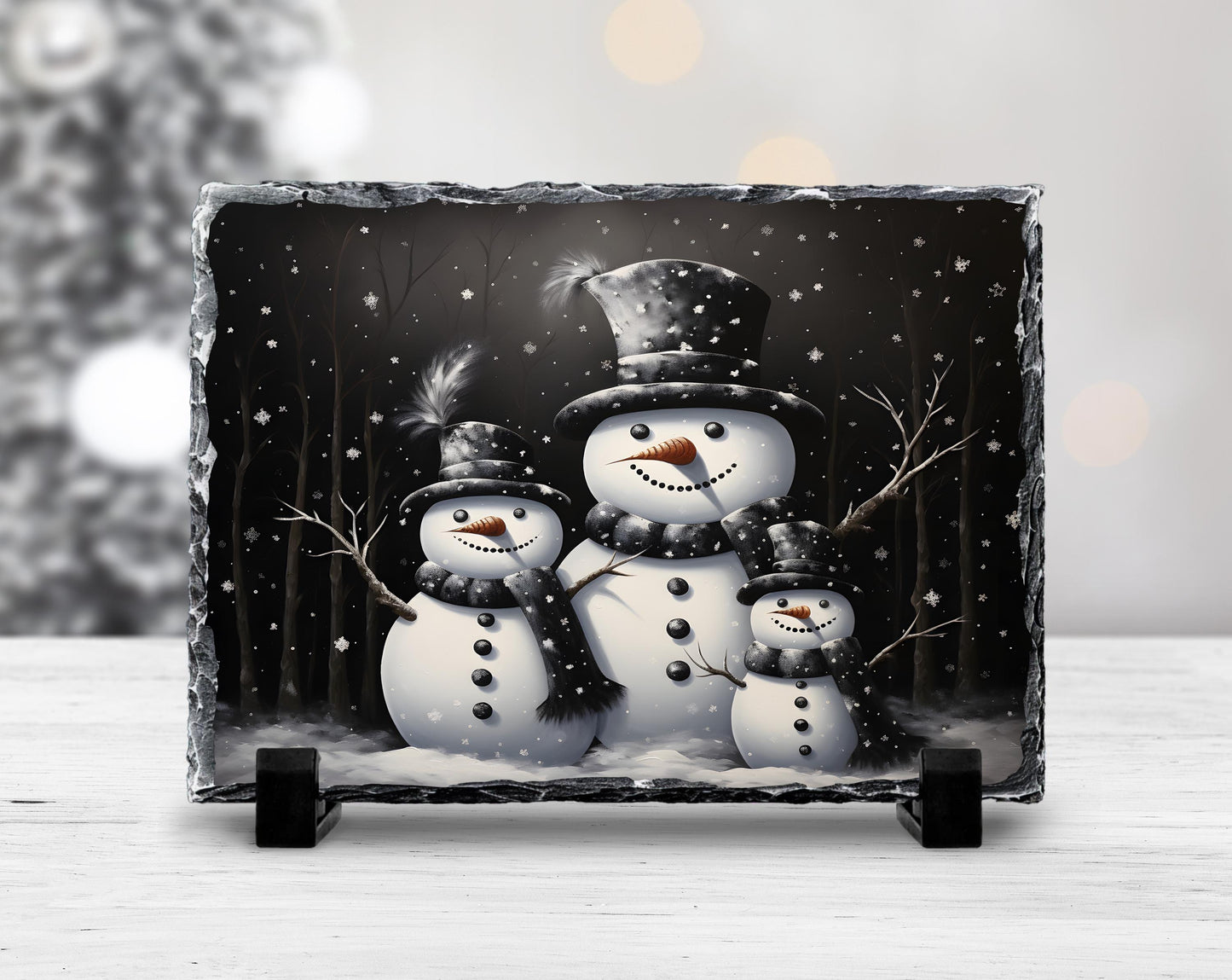 Handcrafted Christmas Snowman Slate Plaque with Fractured Edges  Unique Holiday Decor and Winter Celebration Gift
