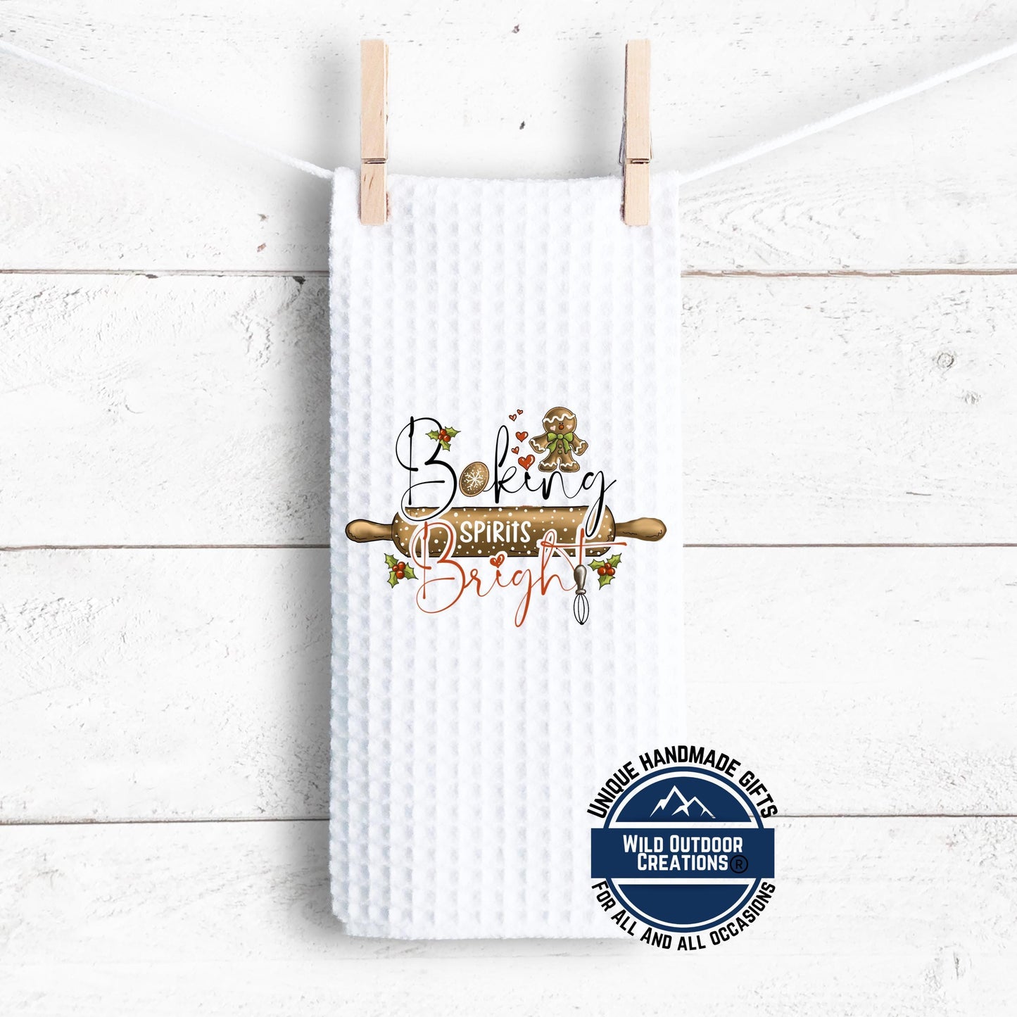Baking Spirits Bright Christmas Kitchen Towel Gingerbread Waffle Weave Holiday Baker Decor Gift