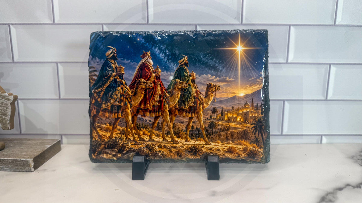 Three Wise Men Gift, Magi Starry Night Slate Plaque | Natural Stone | Small Large Table Display