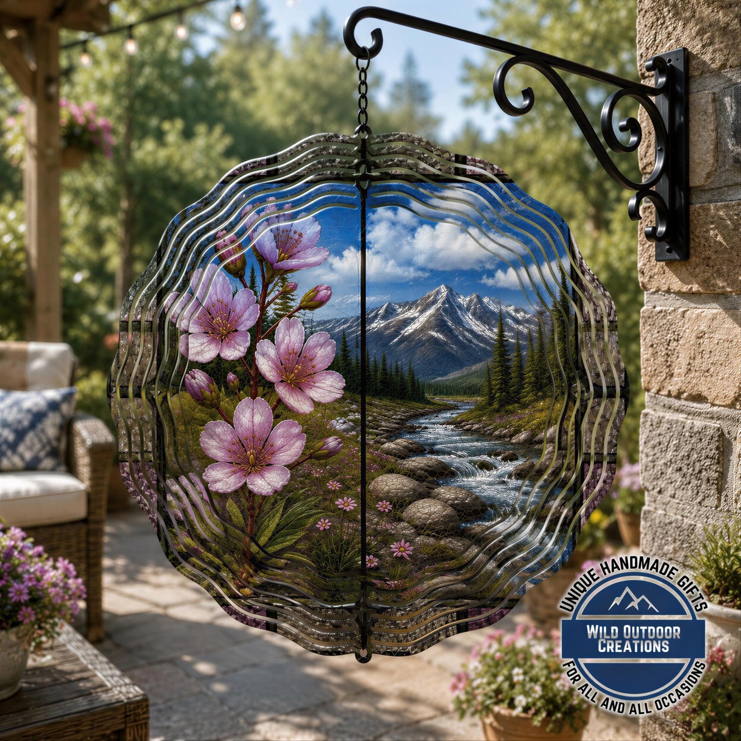 Montana State Flower Bitterroot Wind Spinner Stained Glass Mountain River Decor 10 Inch