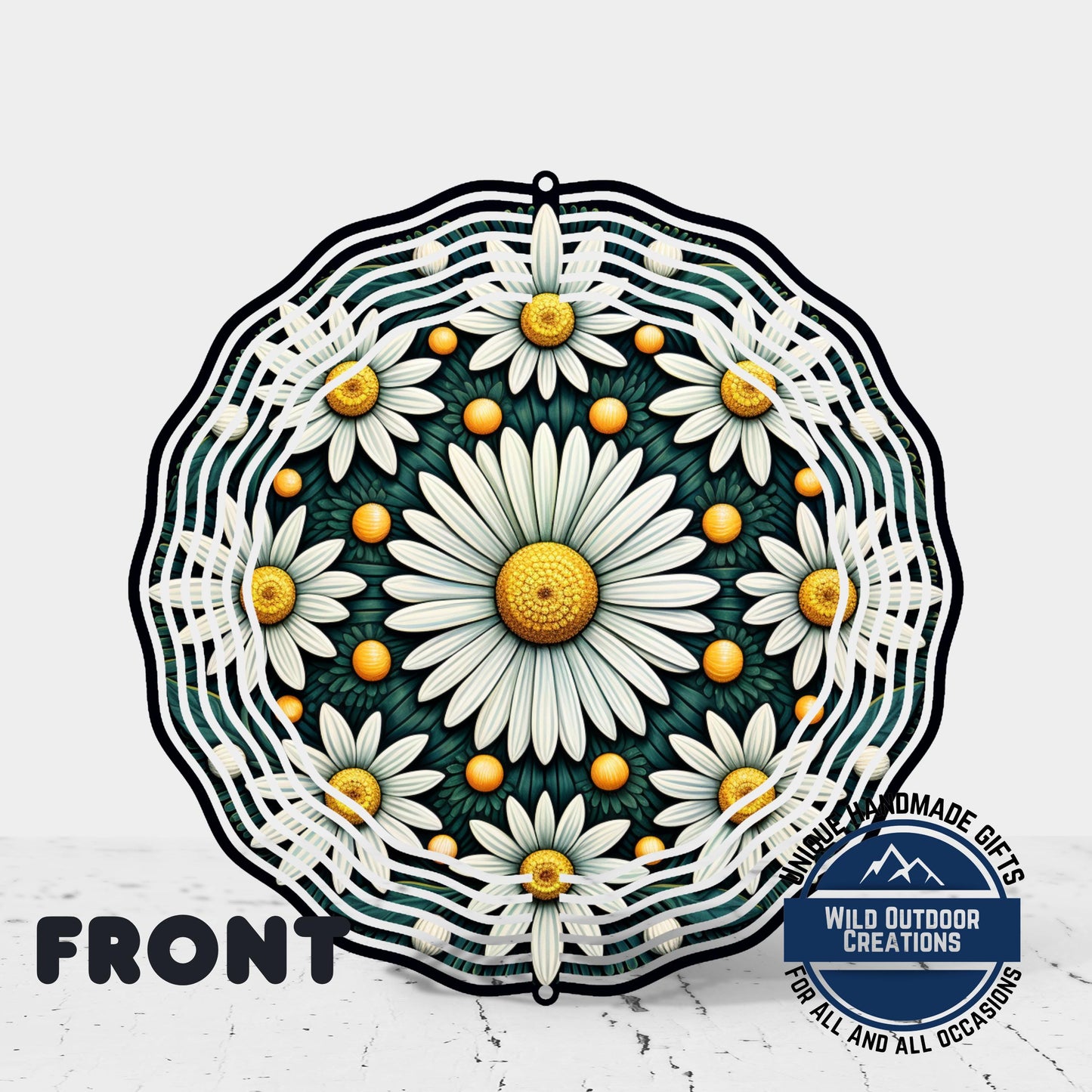 White Daisy Wind Spinner – 10 Inch Double Sided Aluminum Garden Decor