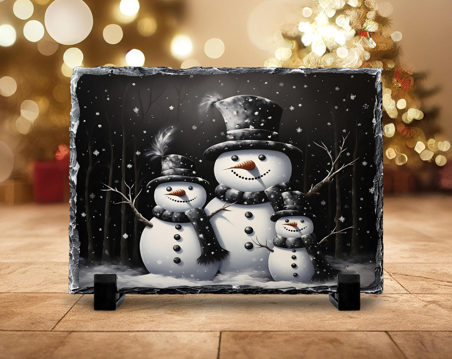 Handcrafted Christmas Snowman Slate Plaque with Fractured Edges  Unique Holiday Decor and Winter Celebration Gift