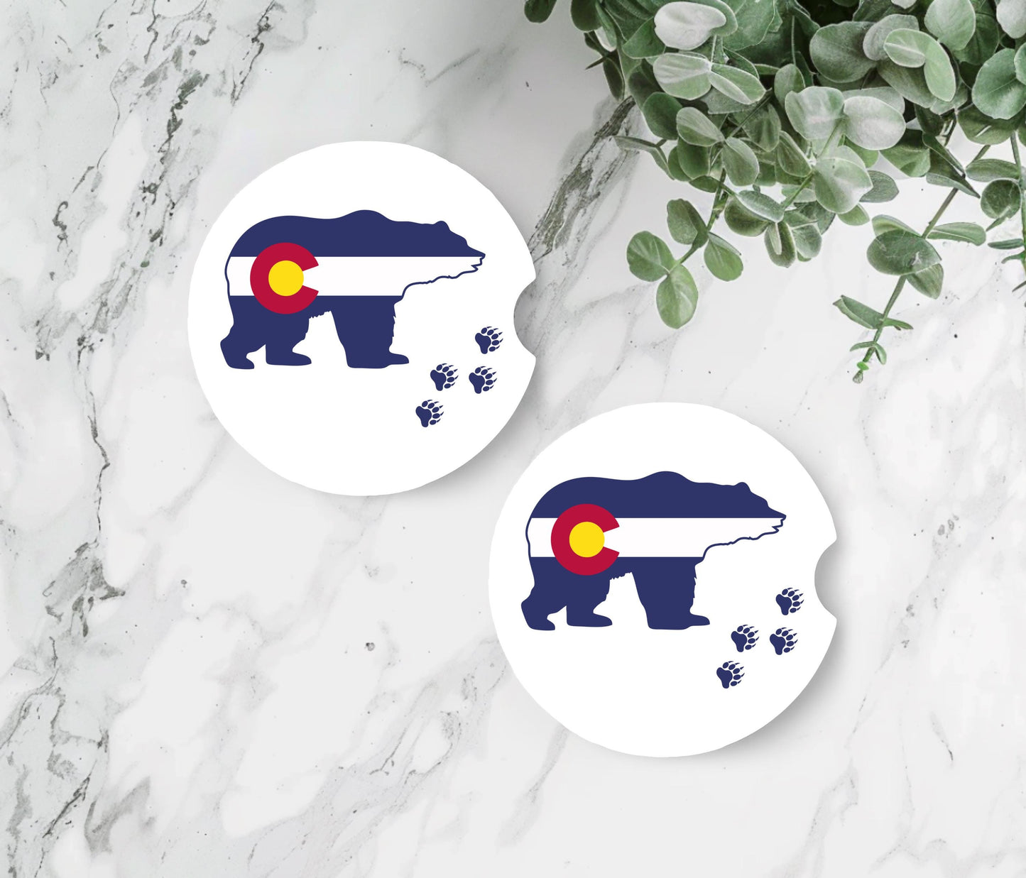Colorado Logo Sandstone Car Coasters, Single or Set of 2, Bear Baw Print Coasters