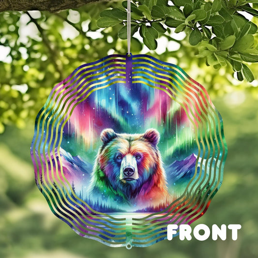 Bear Northern Lights Wind Spinner - 10x10 Double-Sided UV-Coated Outdoor Décor