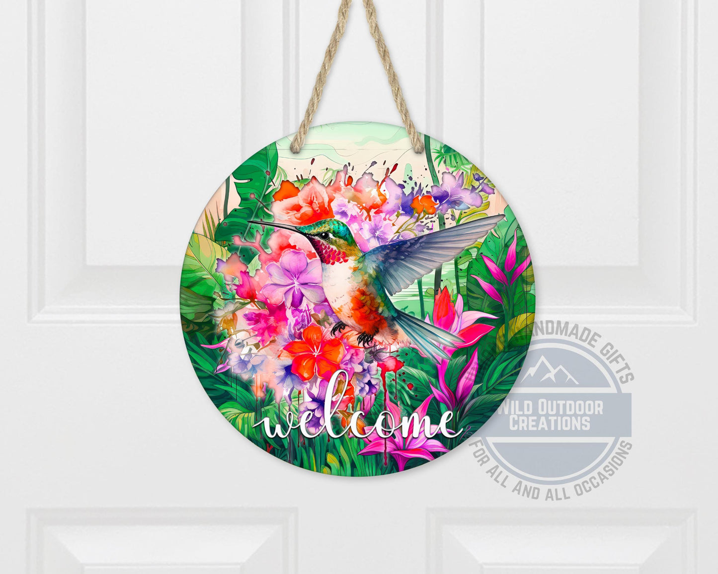 Floral Hummingbird Door Decor - Weather Resistant Garden Door Decor Sign