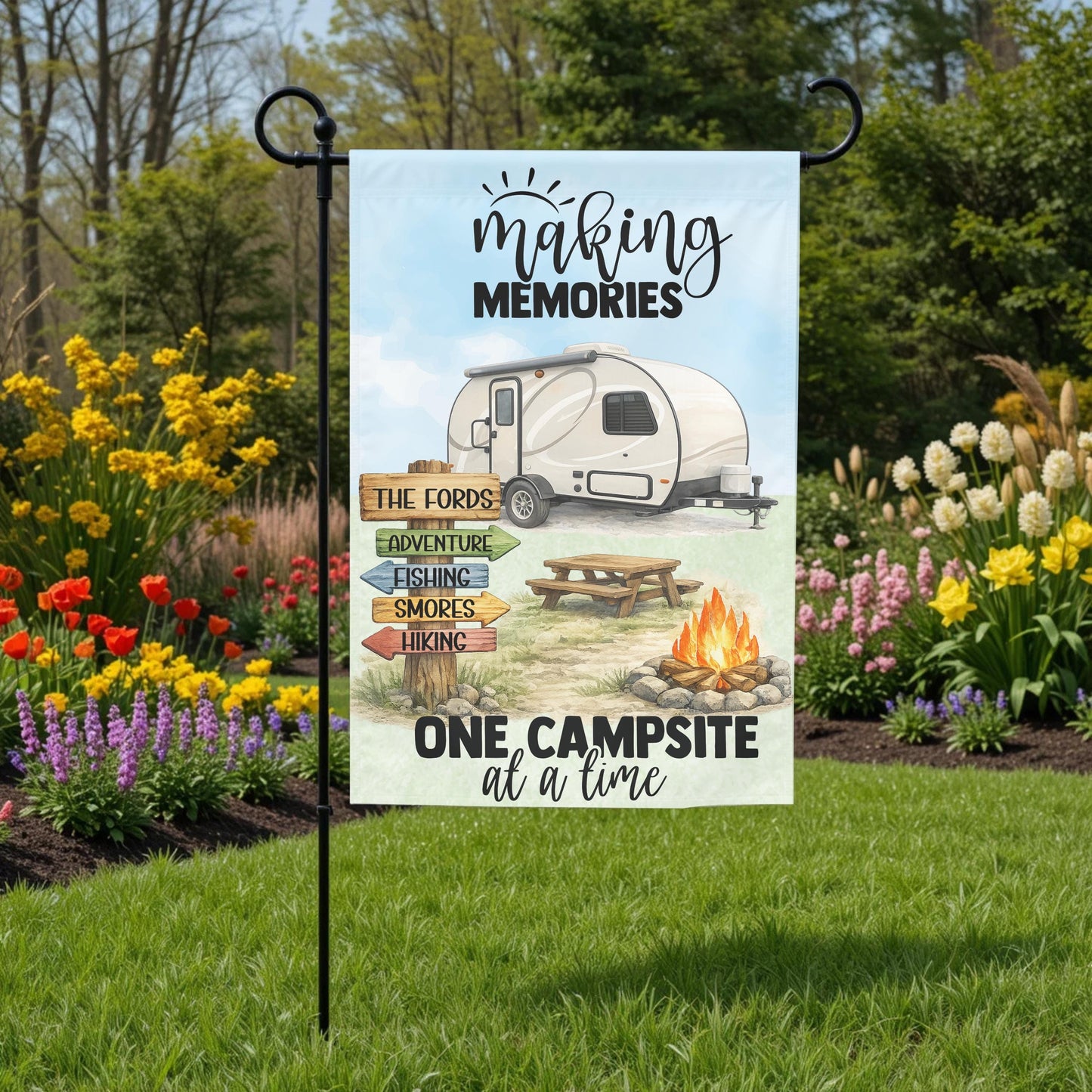 Personalized Garden Flag - Custom Camping Flag 12x18 Teardrop Camper Outdoor Decor - design detail