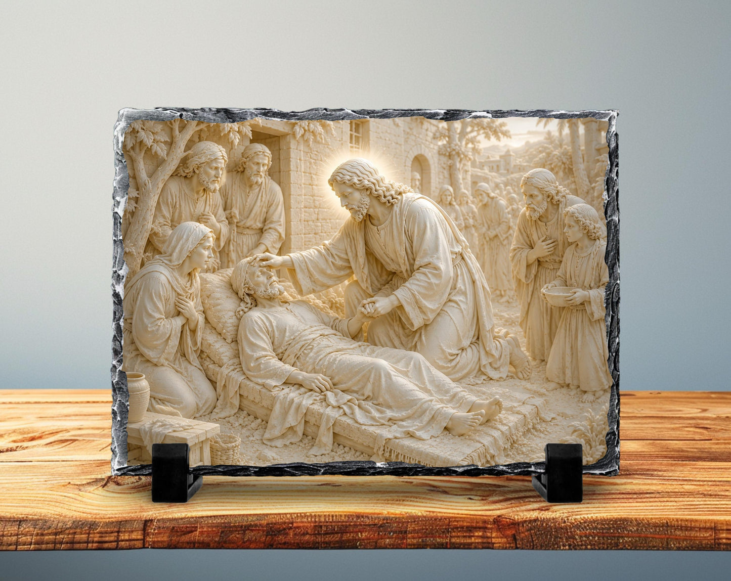 Jesus Healing the Sick Slate Plaque, Religious Bible Decor, Christian Get Well Gift