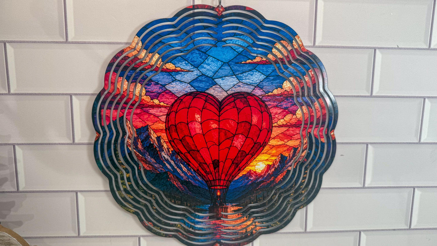 Heart Wind Spinner, Hot Air Balloon, 360 Swivel, Indoor Outdoor
