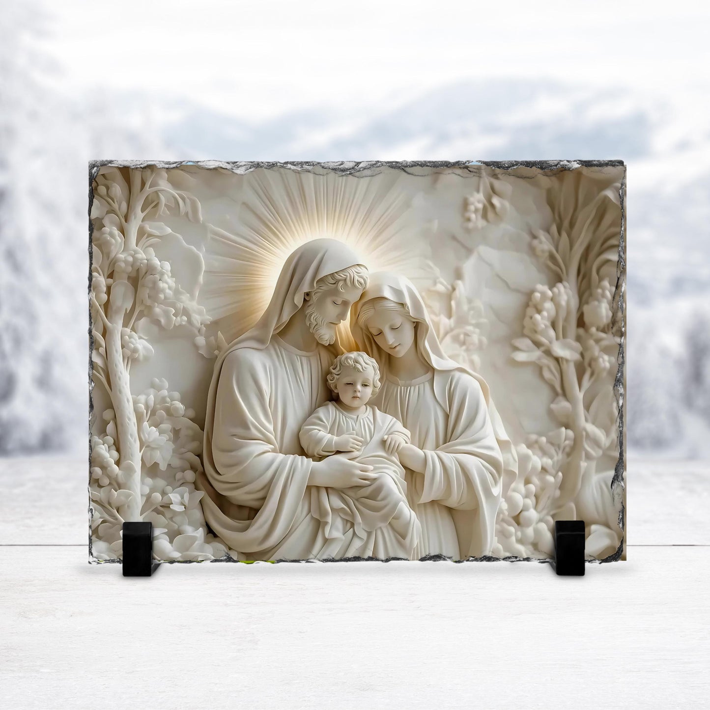 3D Slate Plaque of Joseph Jesus  Mary - Fractured Edges Decorative Religious Art