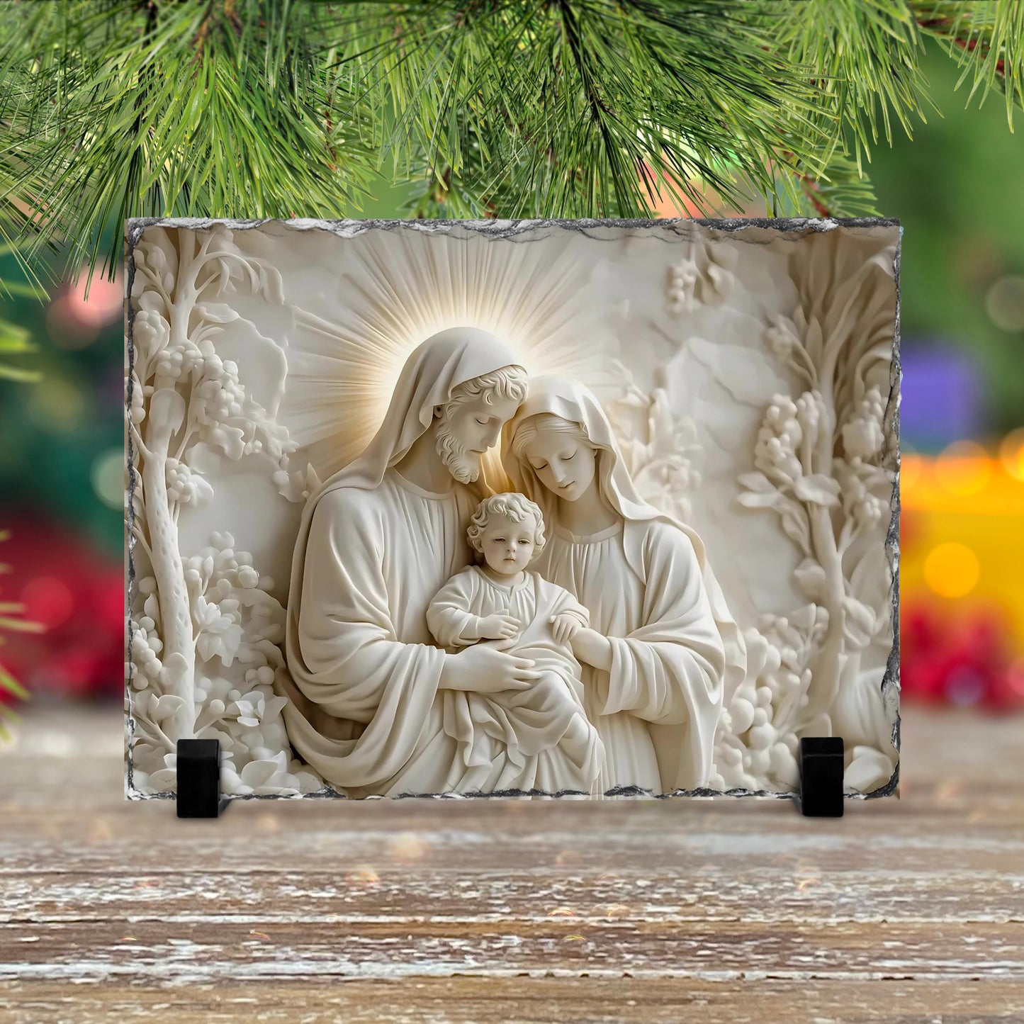 3D Slate Plaque of Joseph Jesus  Mary - Fractured Edges Decorative Religious Art