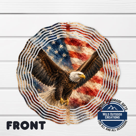 Flying Eagle Wind Spinner 10 Inch Metal Garden Decor American Flag Patriotic Yard Art