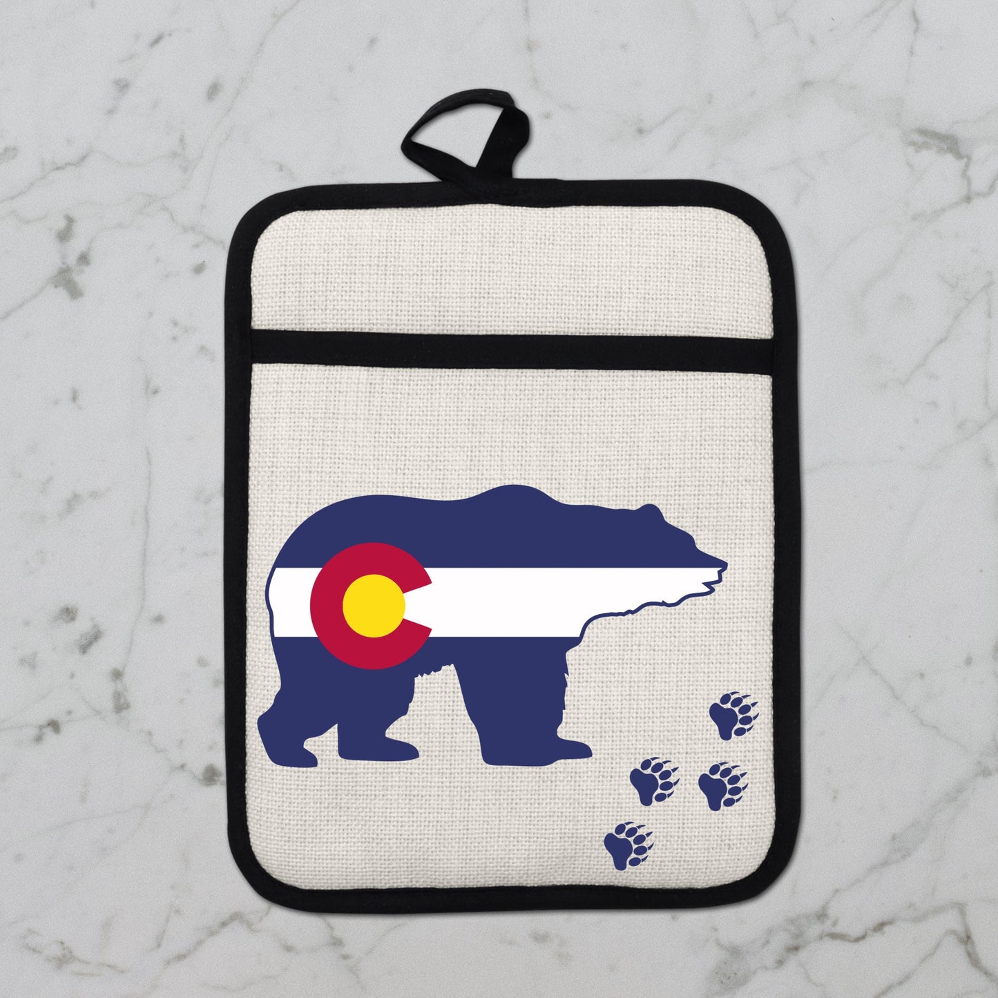 Pot Holder Oven Mitt - Colorado Bear Design | Silicone Pot Holder, Linen Fabric