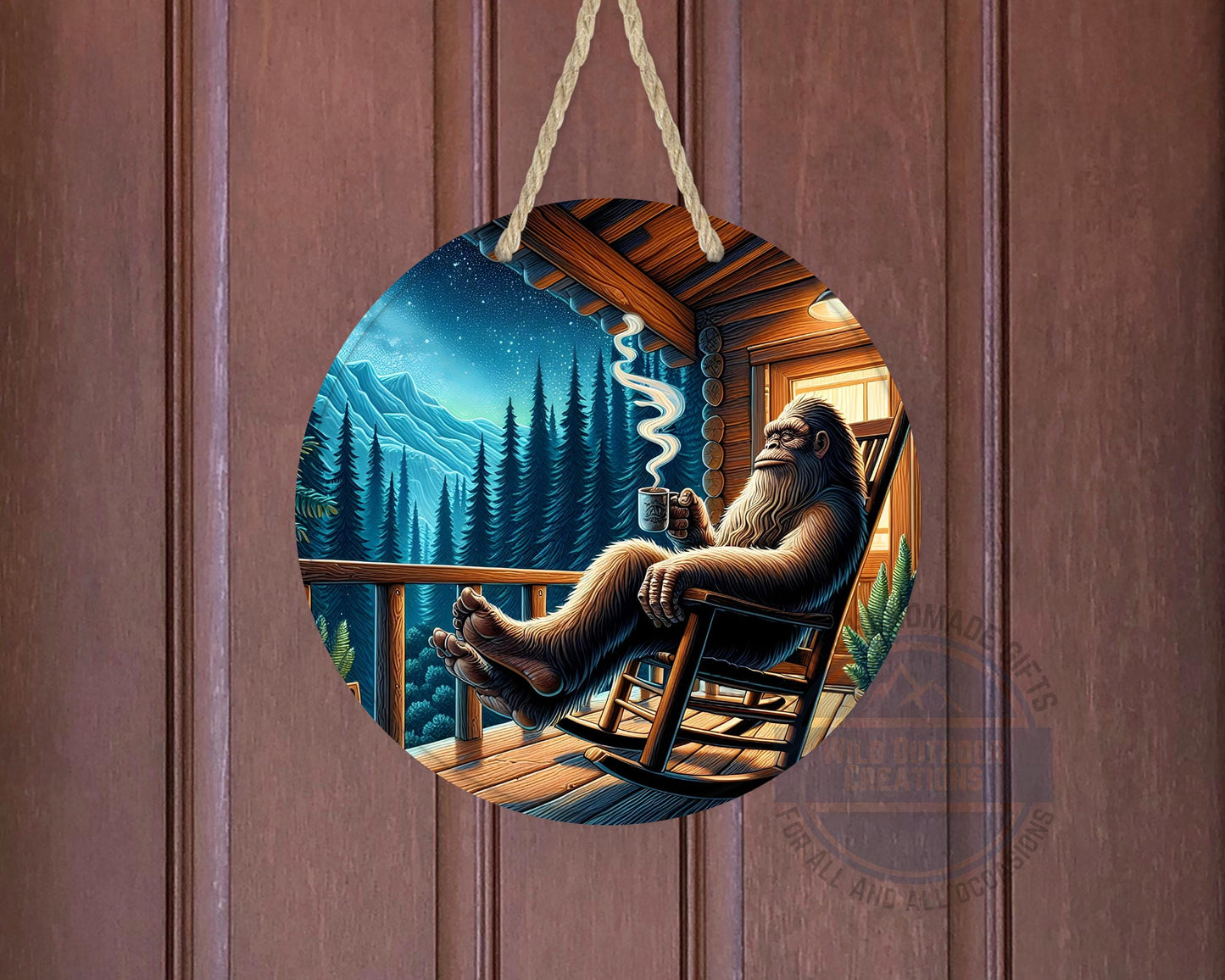 Bigfoot Porch Decor – Sasquatch Door Hanger | Rustic Cabin Wall Art, Weather Resistant Sign