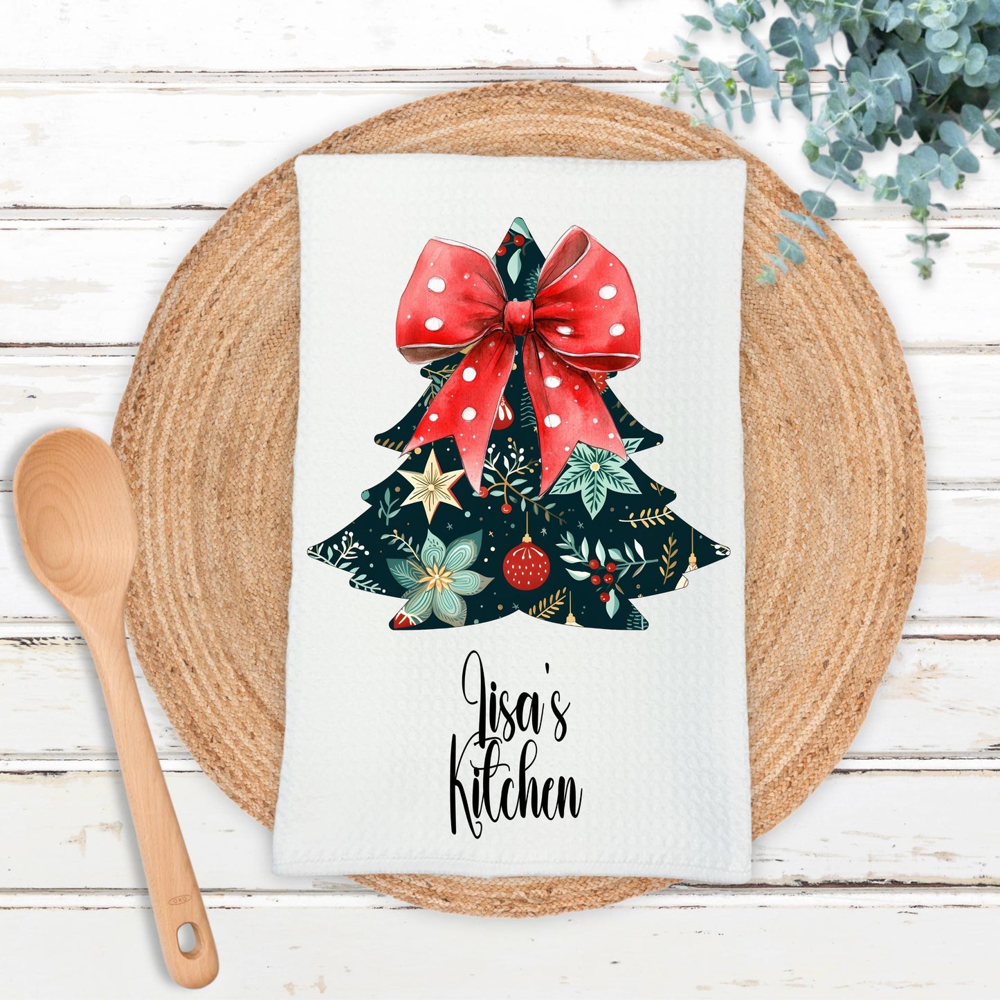 Floral Christmas Tree Kitchen Towel - Waffle Weave Microfiber for Holiday Cheer