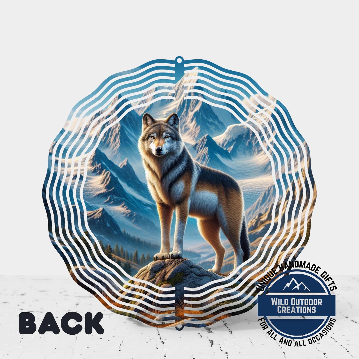 Wolf Wind Spinner - Double Sided Aluminum Outdoor Wind Spinner, 10 Inch Garden Decor