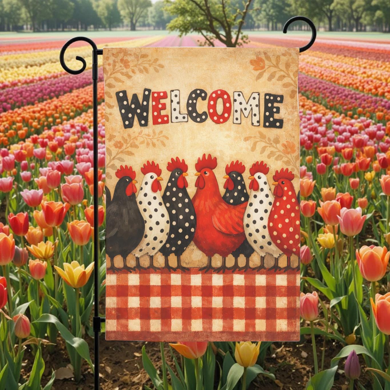 Welcome Chicken Garden Flag – Farmhouse Porch Decor With Rooster Yard Design - alternate view