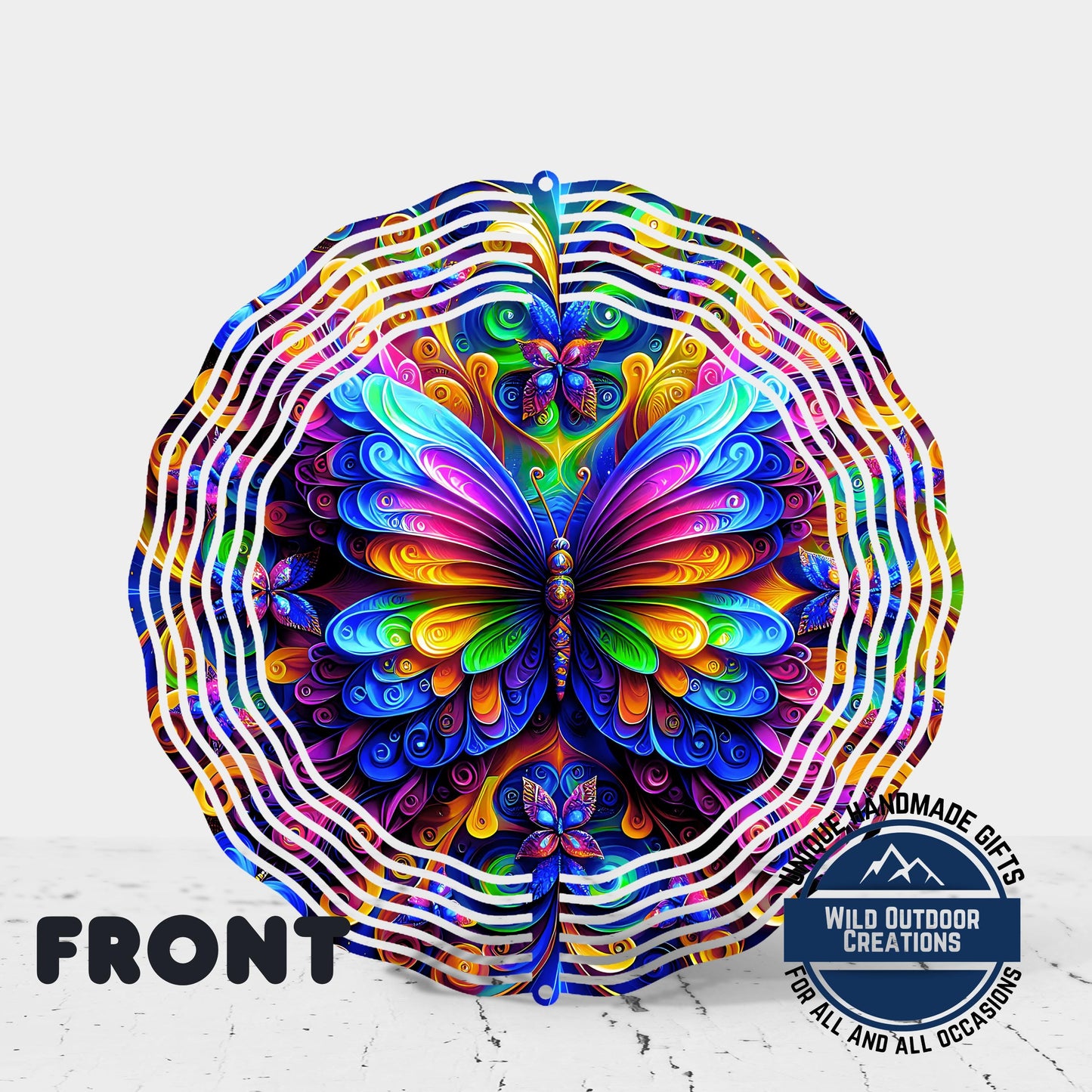 Neon Butterfly Wind Spinner - 10 Inch Rainbow Aluminum Garden Art with 360 Swivel Hook