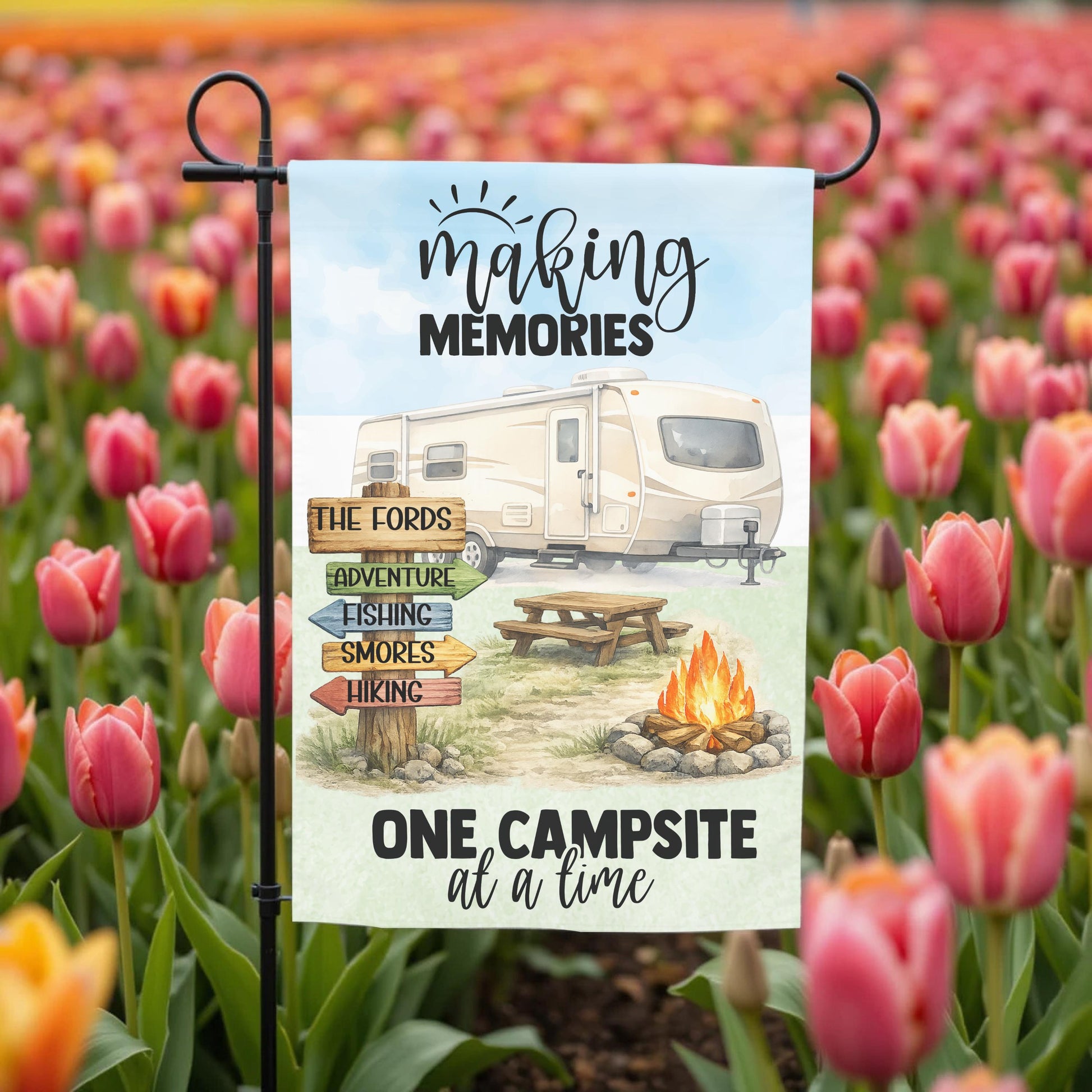 Personalized Camper Flag - Custom Travel Trailer Garden Flag 12x18 UV Protected - full product view