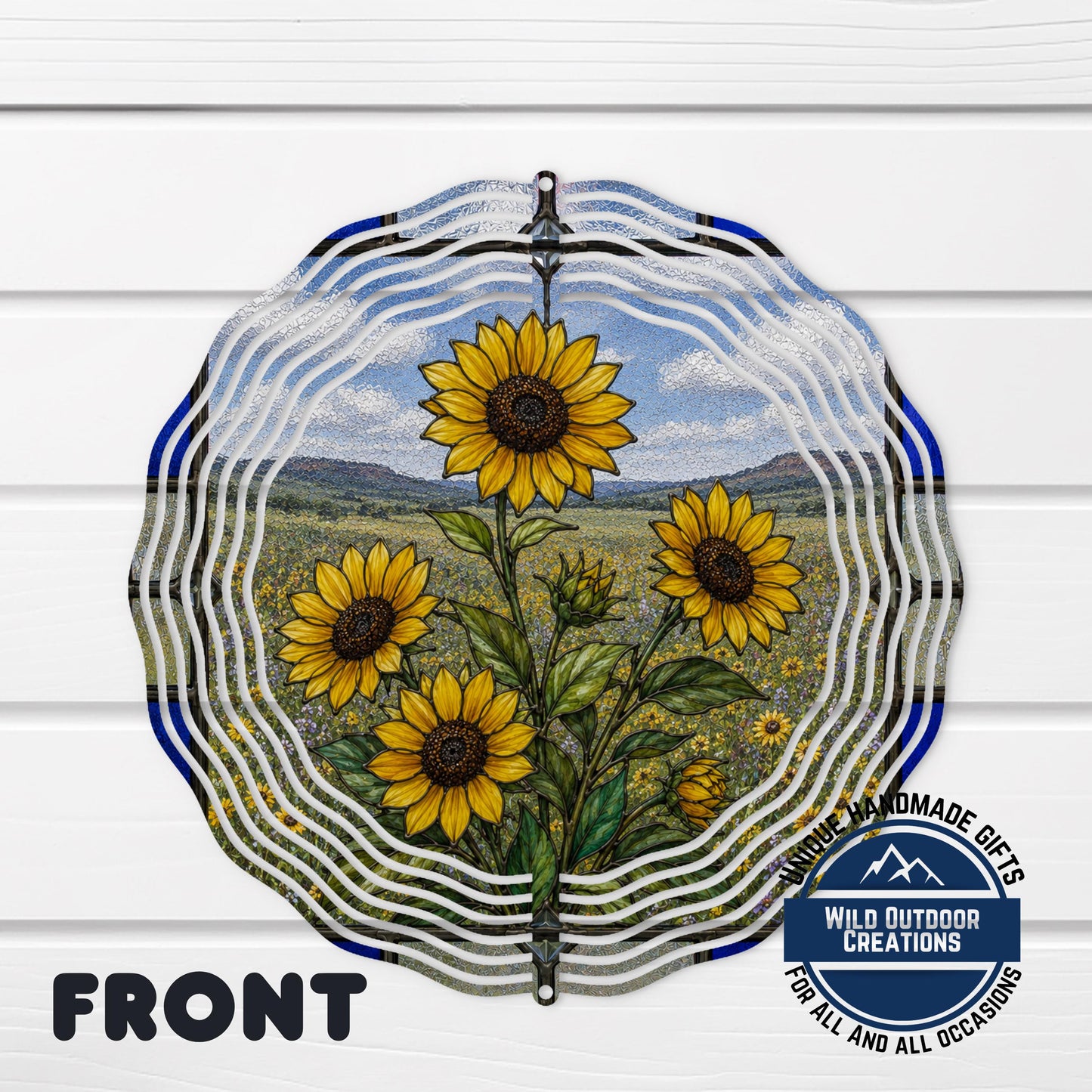 Sunflower Wind Spinner Kansas State Flower Stained Glass Style Garden Aluminum Outdoor Decor