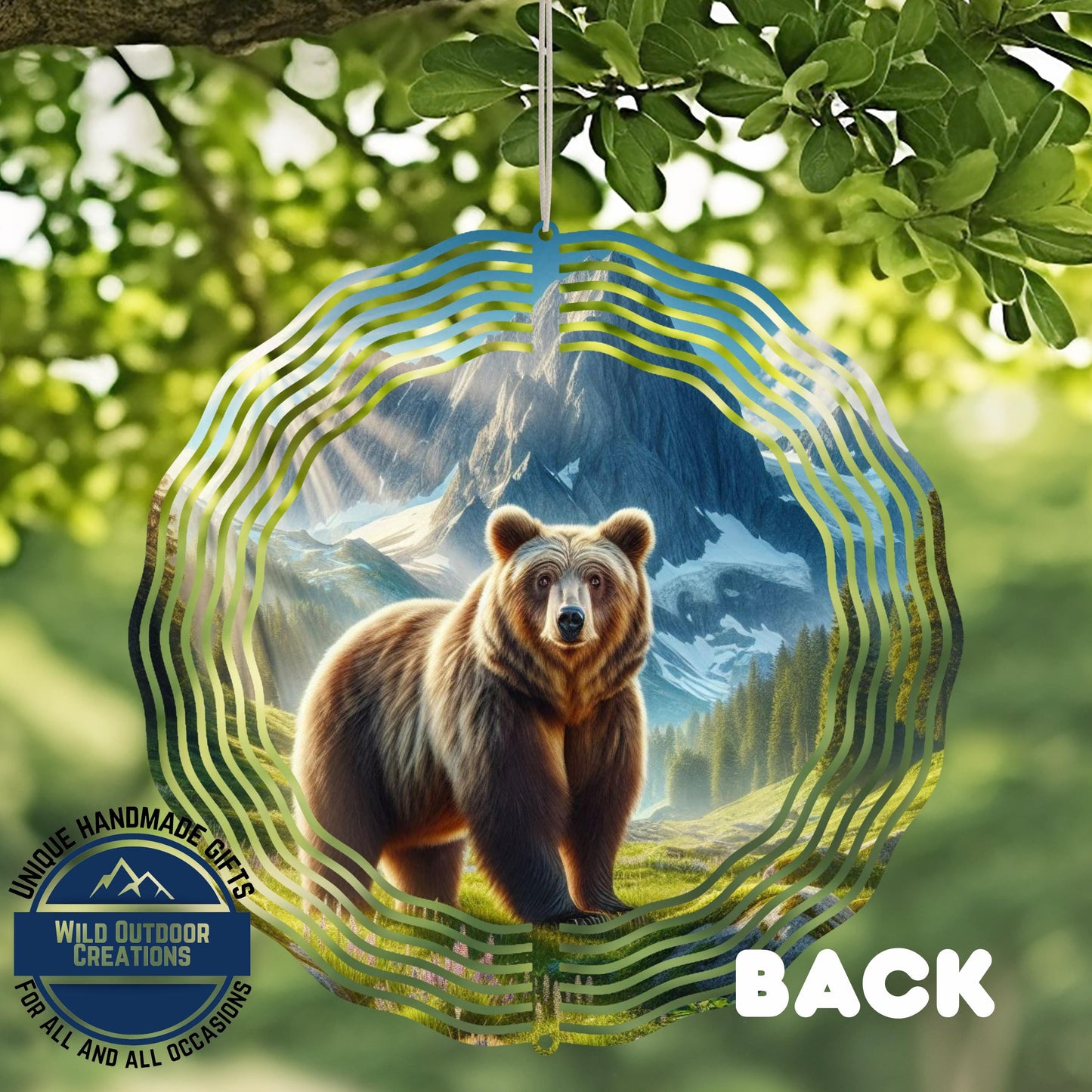 Bear Mountain Wind Spinner - Outdoor Wind Spinner, Double Sided Aluminum Garden Decor 10 Inch