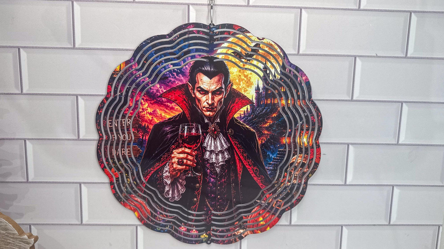 Halloween Wind Spinner, Dracula 10 Inch, 360 Swivel Porch Decor