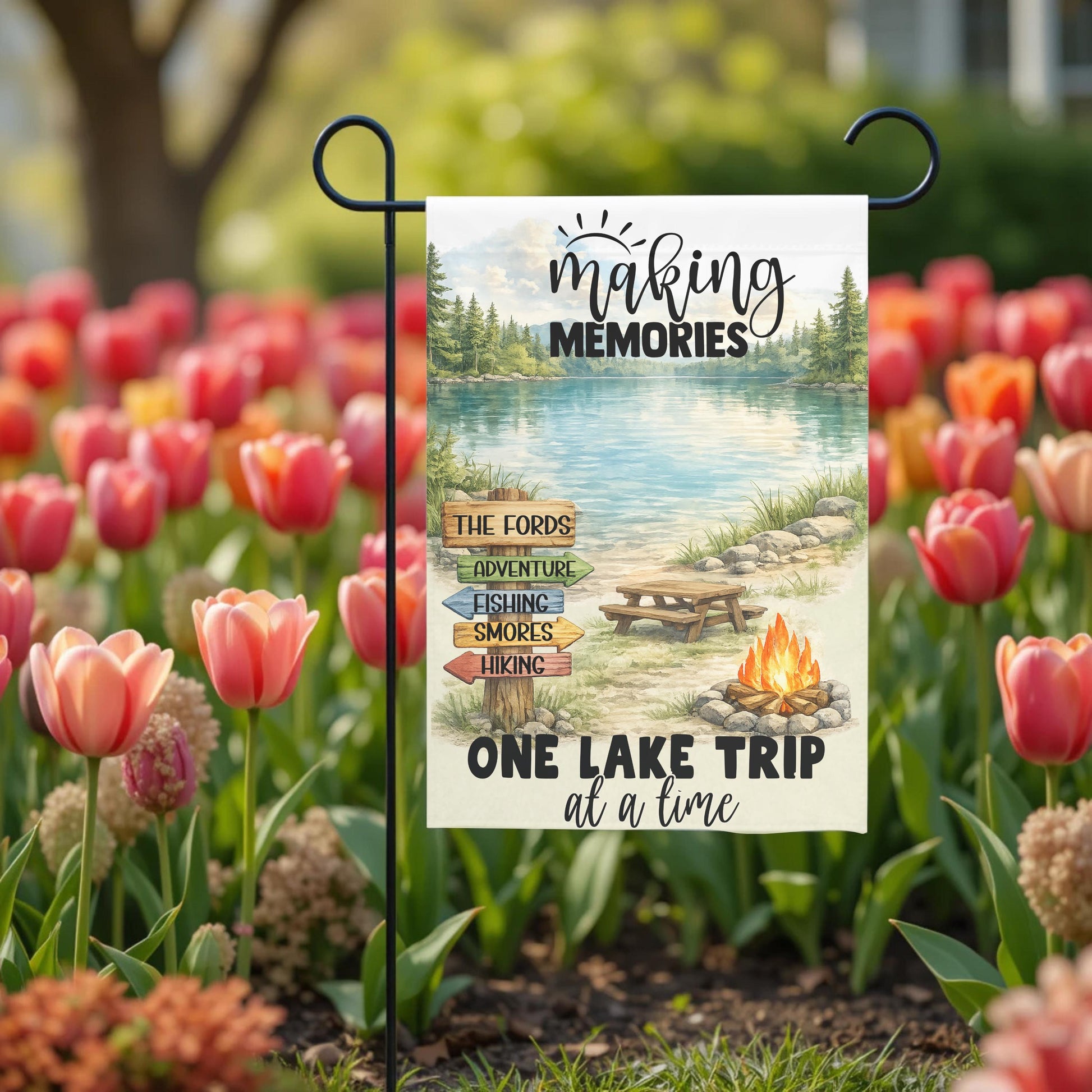 Personalized Lake Flag - Custom Lake Trip Garden Flag 12x18 | UV Protected Double Sided - outdoor setting