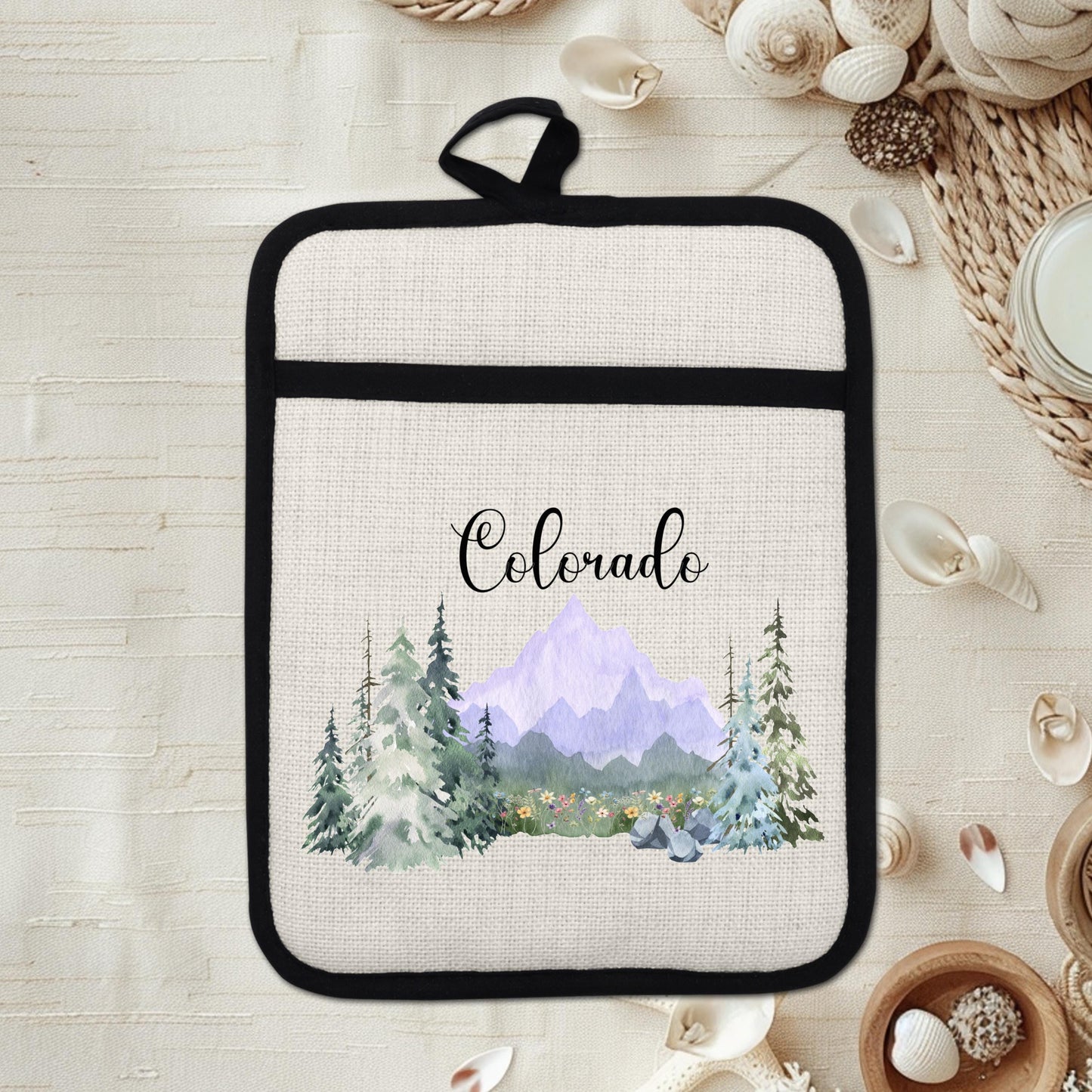 Purple Oven Mitt - Silicone Pot Holder With Heat Resistant Pocket & Hanging Loop