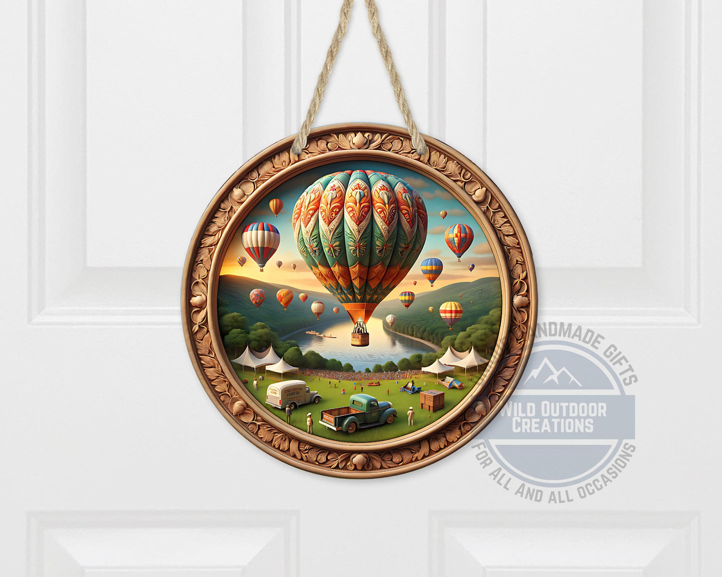 Aluminum Door Hanger – County Fair Hot Air Balloon Outdoor Door Sign, 10 Inch