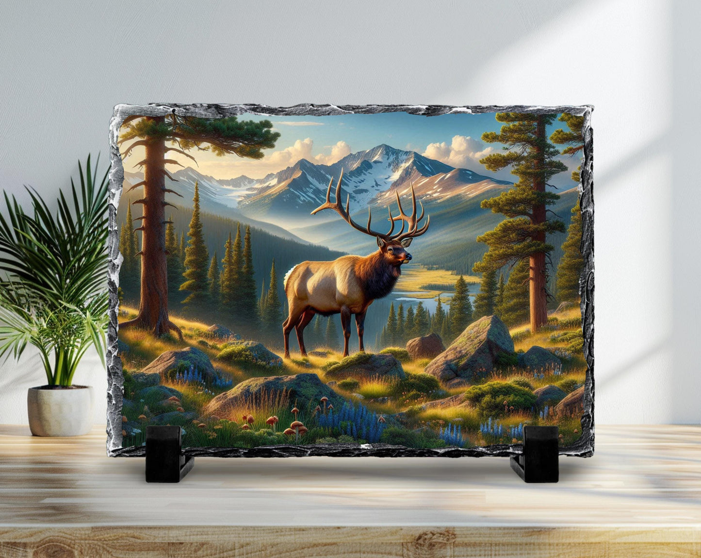 Elk Wall Art - Nature Slate Plaque | Rustic Cabin Decor | Wildlife Gift Idea