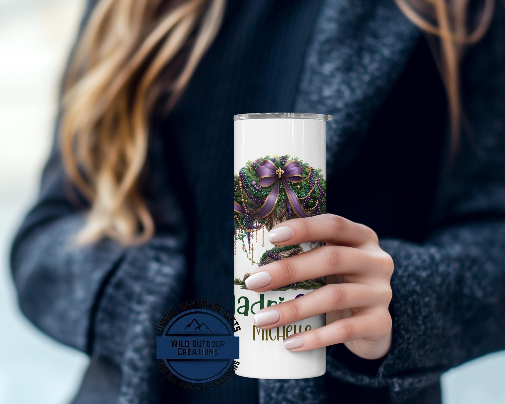 Mardi Gras Skinny Tumbler - Custom Name Glow In Dark Cup | Vacuum Insulated 20oz & 30oz - additional product photo 12