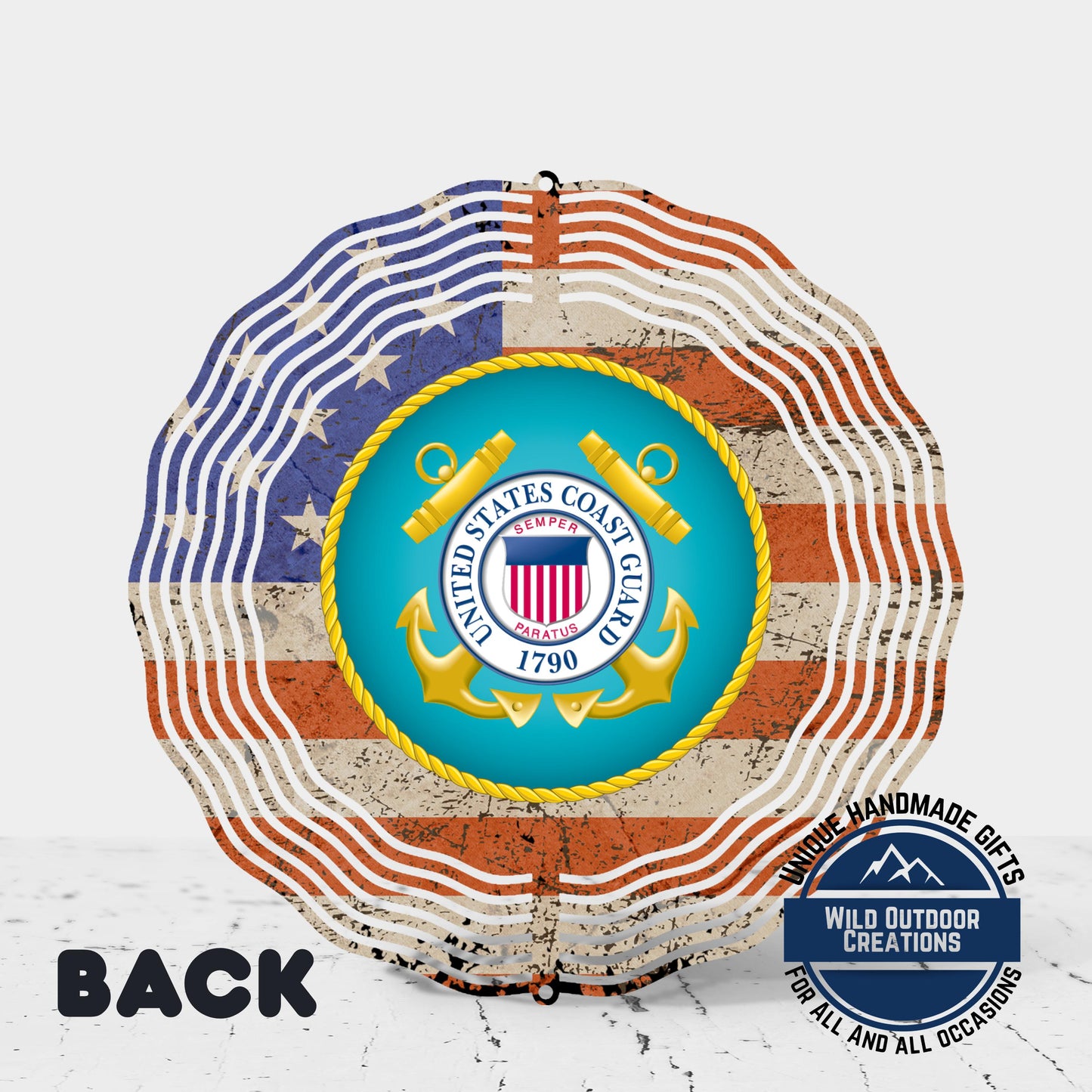 Coast Guard Wind Spinner – Patriotic Garden Decor | Durable Aluminum Outdoor Art - product dimensions and specifications
