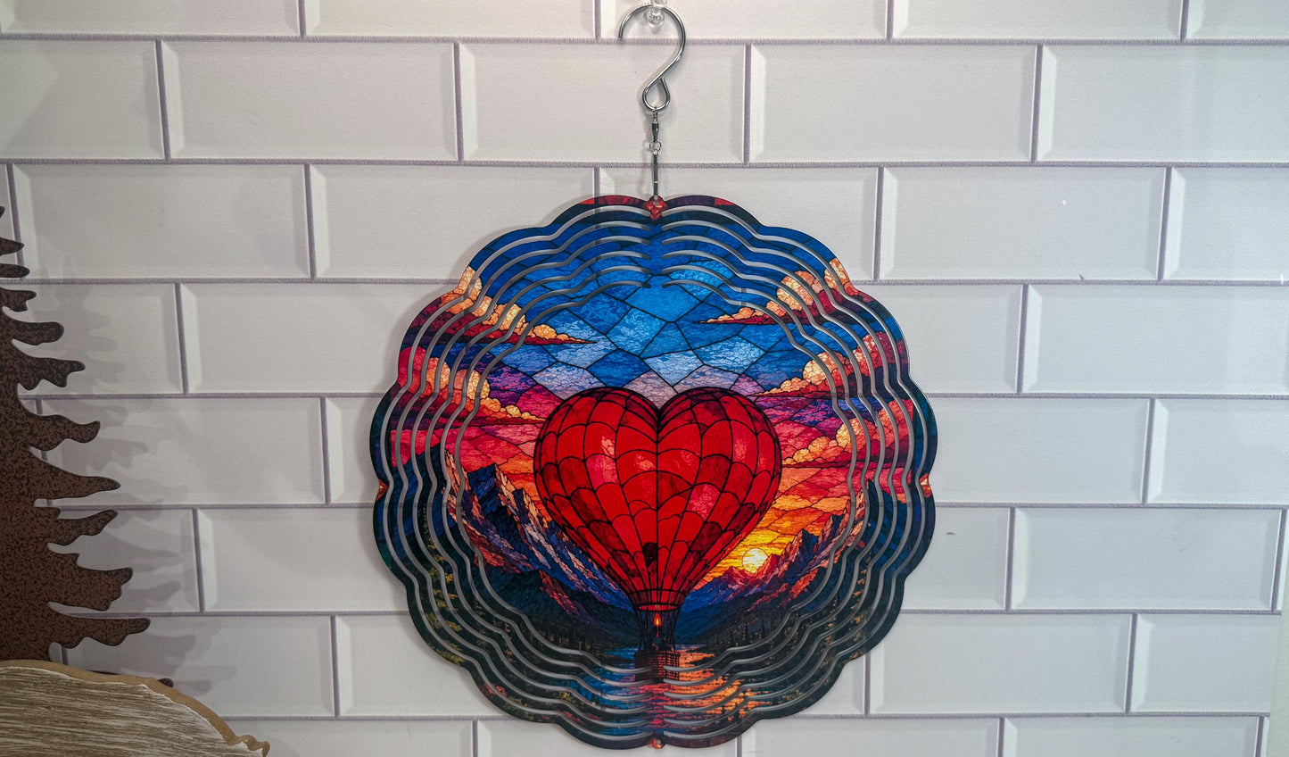 Heart Wind Spinner, Hot Air Balloon, 360 Swivel, Indoor Outdoor