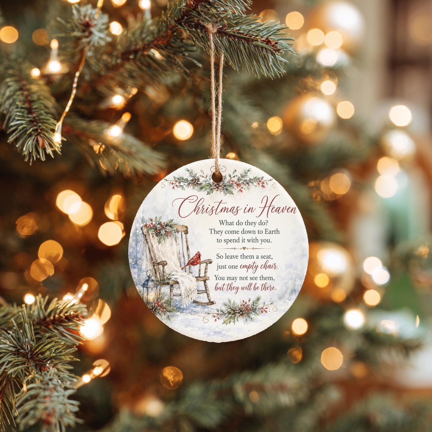 Memorial Ornament, Christmas In Heaven Ceramic Cardinal Keepsake