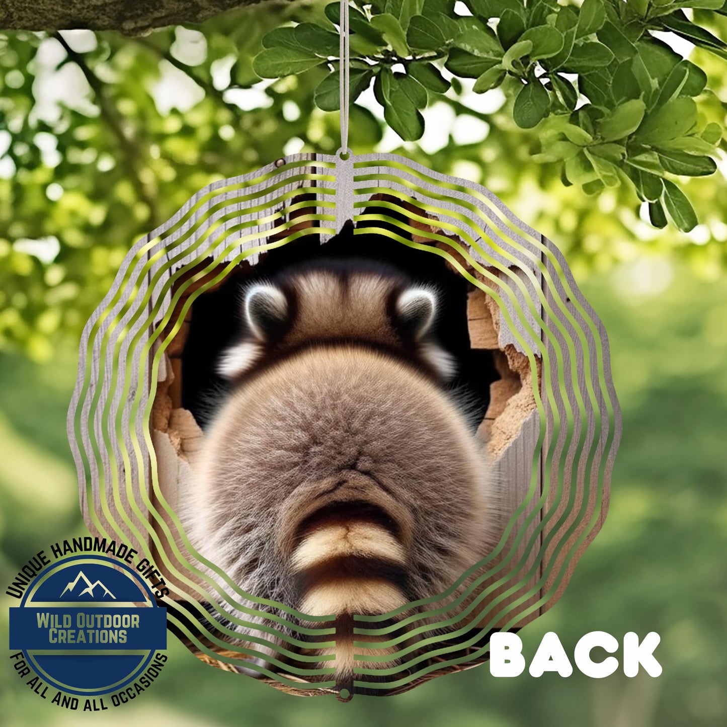 Raccoon Wind Spinner - Double Sided Aluminum Garden Decor, 10 Inch Outdoor