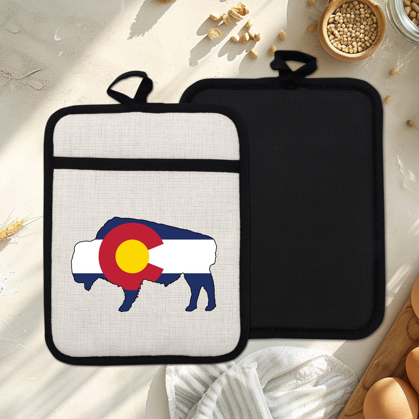 Bison Pot Holder – Colorado Pot Holder With Linen & Silicone, Heat Resistant Trivet